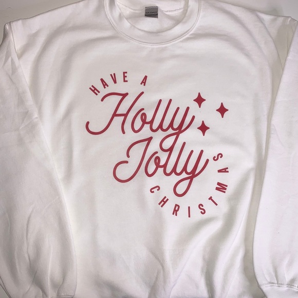 Holly Jolly Christmas Sweatshirt White Holiday Minimal Unisex NEW - Picture 1 of 2